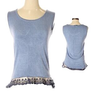 🌺 Dolce Ragazza Sleeveless Silk Blouse Boho Lace Hem Size S